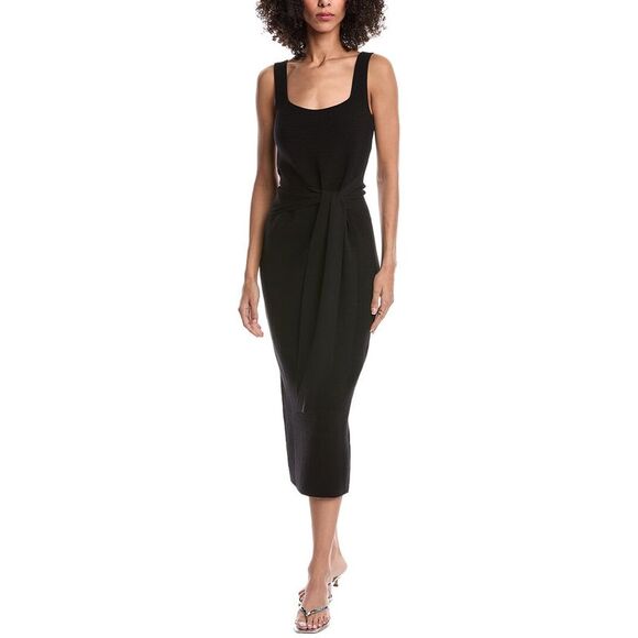 Toccin WomensElia Tie Front Sash Wool-Blend Dress Black